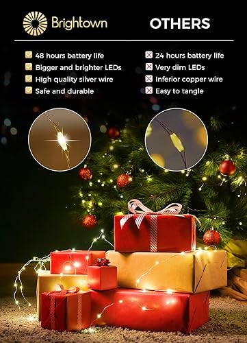 Miniatura 2 de Minetom Paquete de 24 luces de hadas que funcionan con pilas, 7 pies, 20 luces LED impermeables de Navidad, alambre plateado, luciérnaga, luna