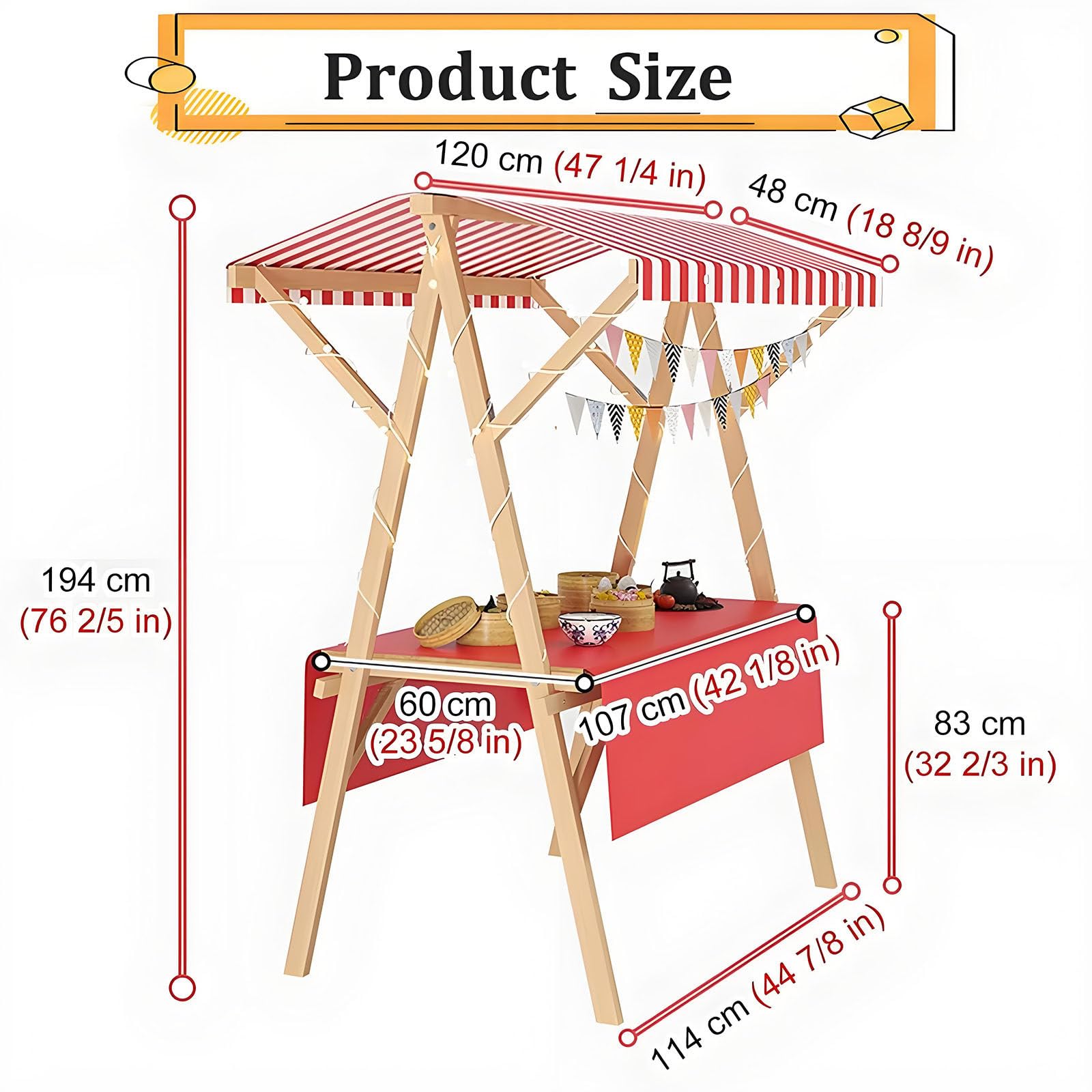 Kiosque mobile portable pour la restauration de rue, présentoir de marché en bois pour la vente de collations, de bonbons et de jouets, kiosque mobile pour la restauration de rue B-120*60*200cm
