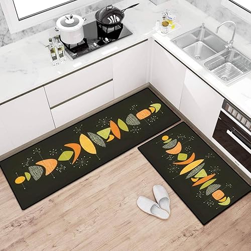Juego de alfombras de cocina retro estilo bohemio de mediados de siglo, moderno, colores vivos, abstractas para cabecera, tapete de cocina para
