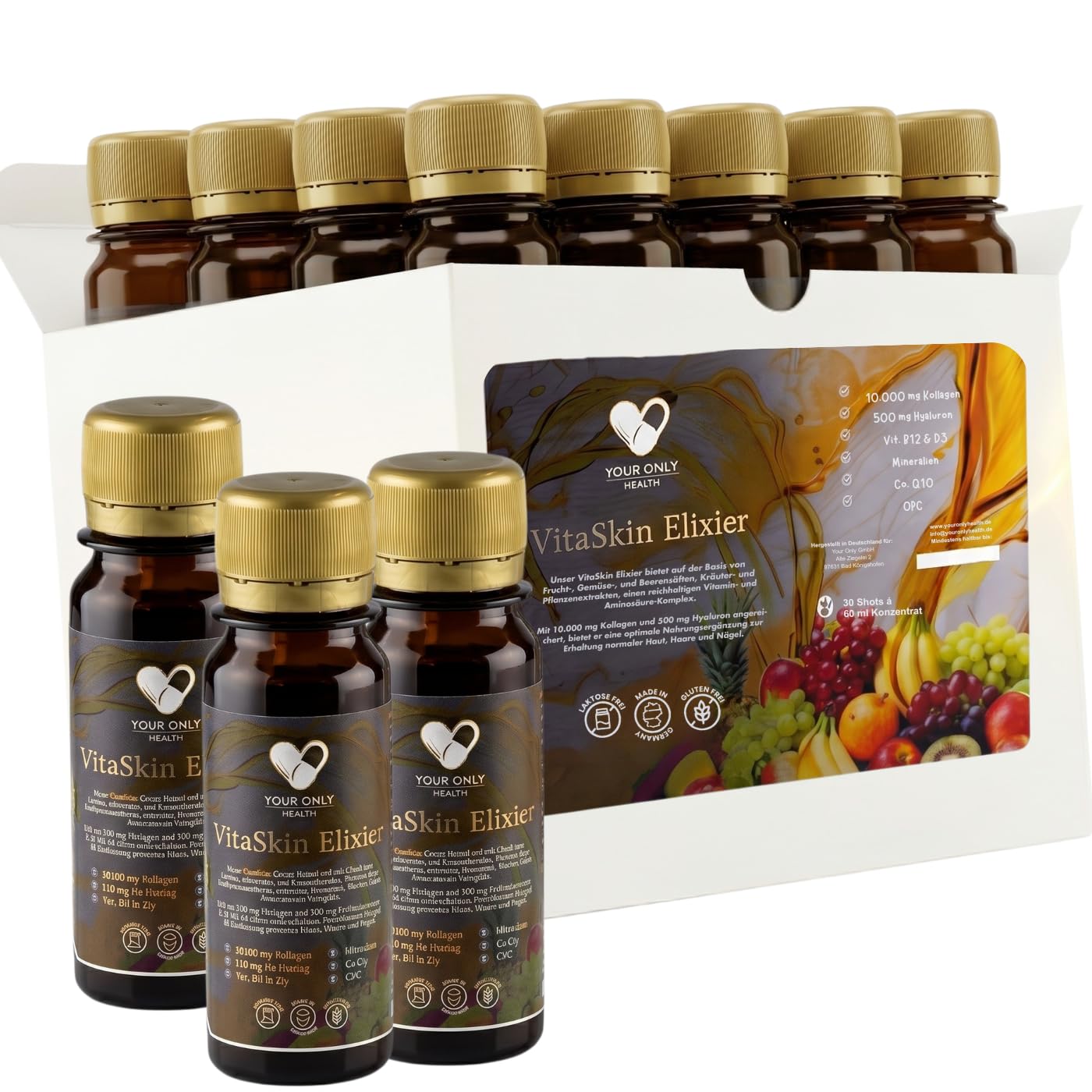 Kollagen Trinkampullen Monatsvorrat - 30 Tage hochdosierter Hyaluronsäure & Collagen Anti Aging Shot mit Q10, OPC, Biotin & Zink - Premium Kollagenhydrolysat Liquid Kur, Made in Germany