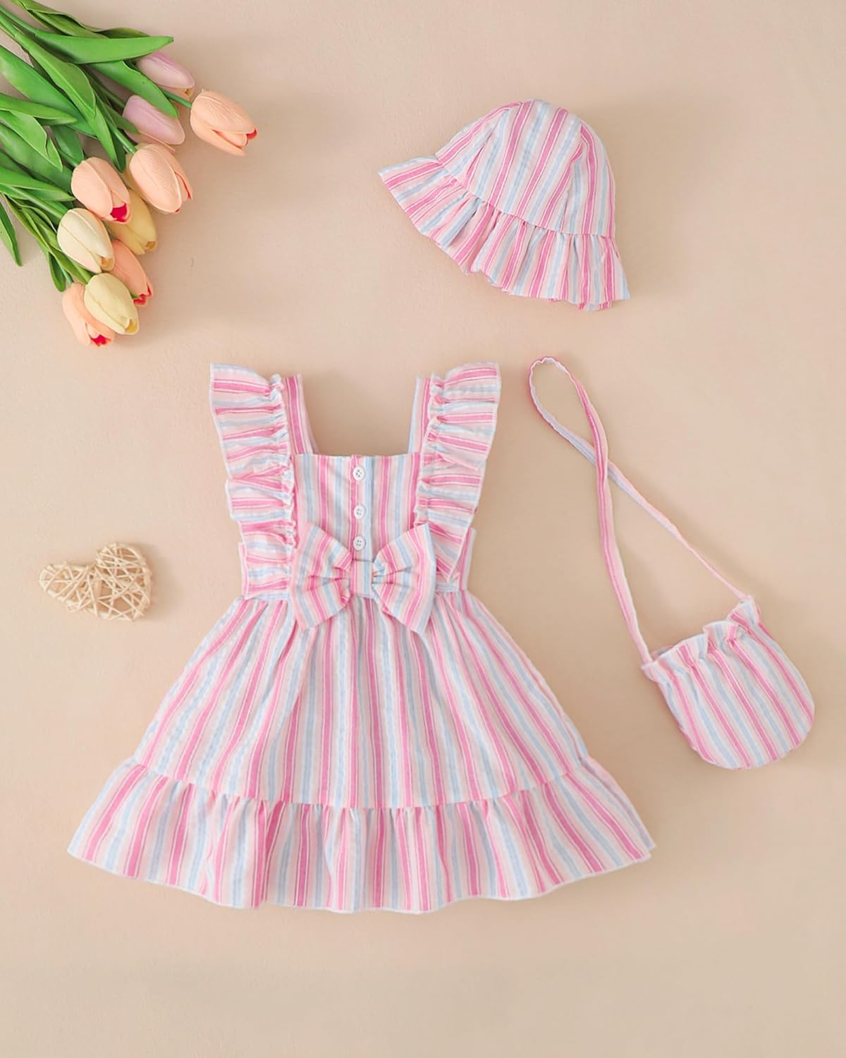 Renotemy Newborn Infant Baby Girl Dresses Summer Outfits Gifts Boho Casual Sundress Toddler Clothes for Girl with Hat and Bag - Image 4