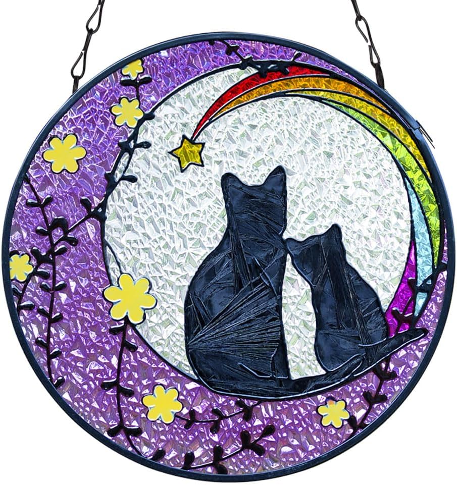 DREAMSKIP Cat Stained Glass Window Hanging, 6 Inch Stain