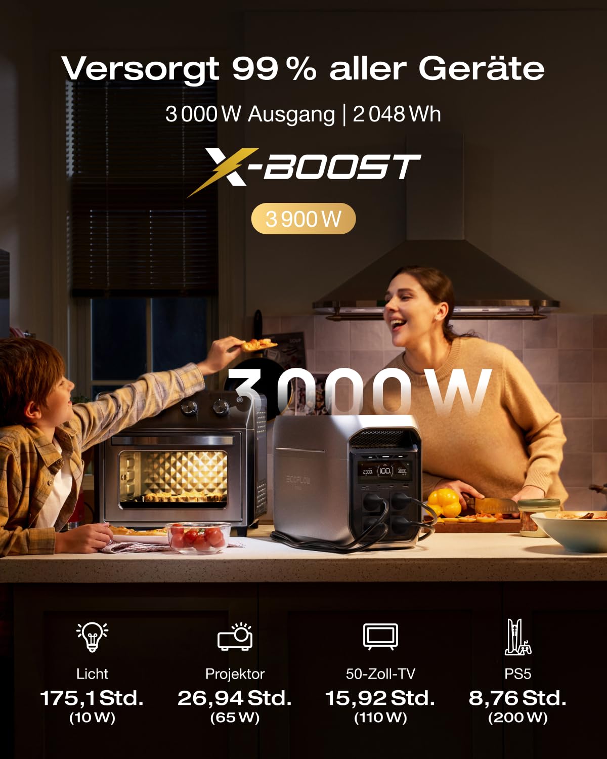 ECOFLOW DELTA 3 Max Plus tragbare Powerstation 2 048 Wh, 0% VAT WLAN Stream Mikrowechselrichter 800W, erweiterbar auf 10 kWh, 3000 W AC-Ausgang, 0–80% Ladung in 47 Min, Solarstrom für Haus, Camping