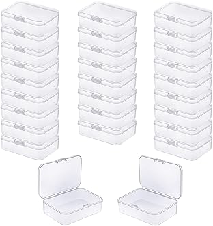 28 Pieces Rectangular Empty Mini Clear Plastic Organizer Storage Box Containers with Hinged Lids (3.3 x 2.2 x 1 inch, Transparent)
