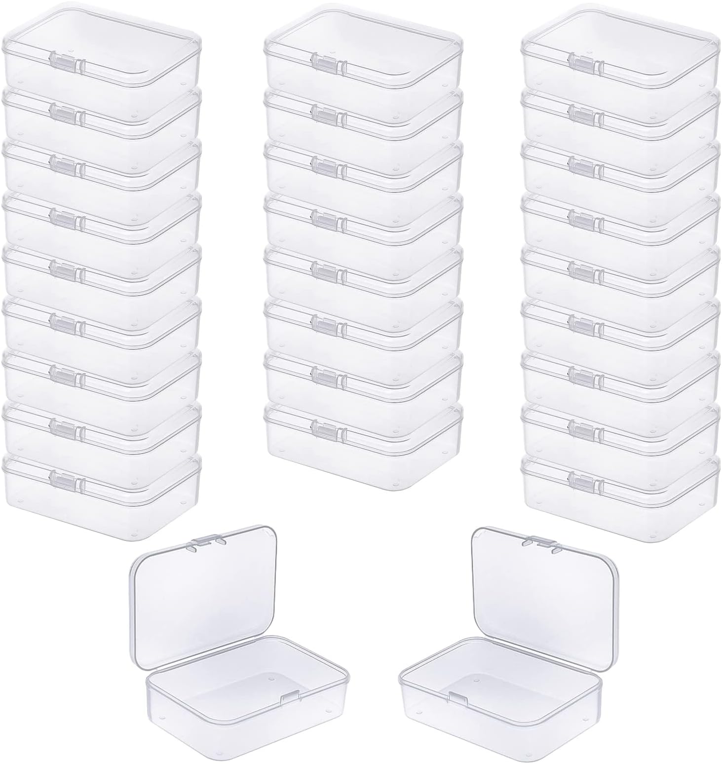 LJY 28 Pieces Rectangular Empty Mini Clear Plastic Organizer Storage Box Containers with Hinged Lids (3.3 x 2.2 x 1 inch, Transparent)