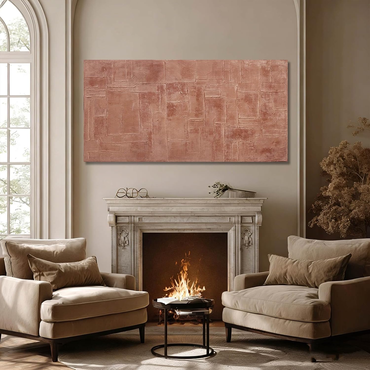 GAIDUOMAI Pink Canvas Wall Decor Geometric Abstract Wall Art Textured Room Decor Contemporary Line Painting for Dining Room Office Home Wall Hanging 24"x 48"
