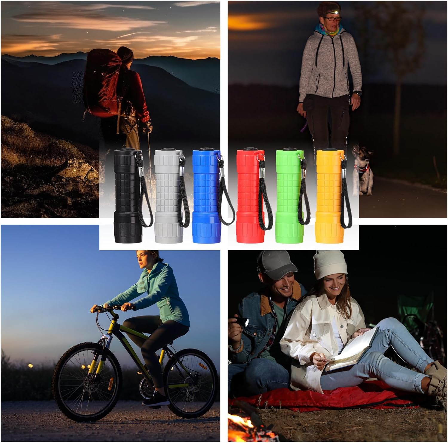 Glooglitter 30 Pack 9 LED Small Mini Flashlight Set Plastic Handheld Flashlights with Lanyard, 3 AAA Batteries Included Night Reading Camping Emergency Hunting, 6 Color (Dark Colors)