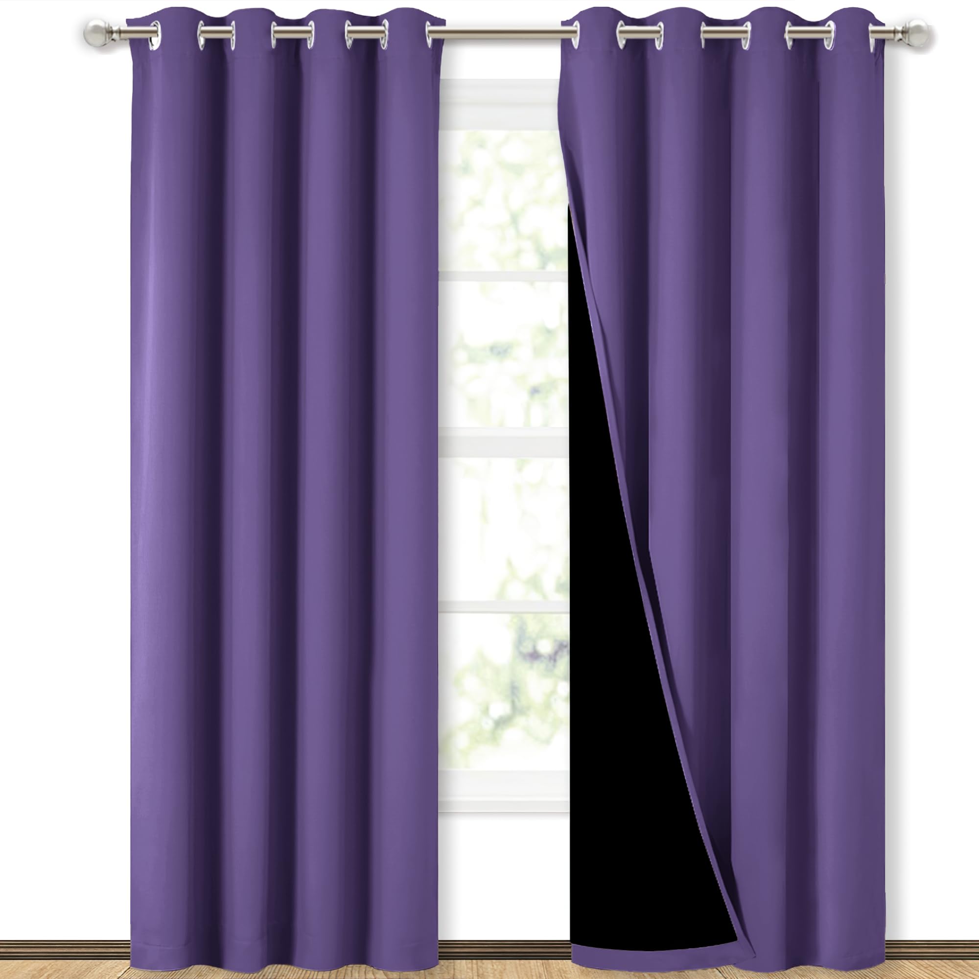 NICETOWN Full Shading Curtains 90" Long 2 Panels Set for Windows, Super Heavy-Duty Black Lined Blackout Curtains for Bedroom, Privacy Assured Window Treatment (Lilac Purple, Pack of 2, 52" W)