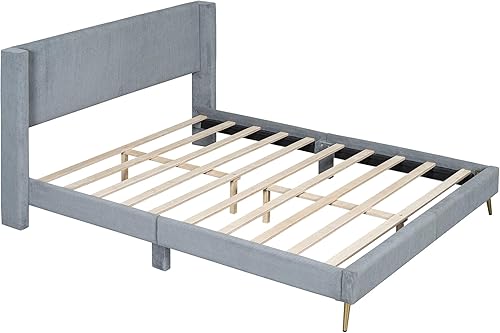 Miniatura 14 de Base de cama tapizada de tamaño Queen con cabecero y estribo con adornos de tachuelas, plataforma de tela de terciopelo moderna con 4 cajones de