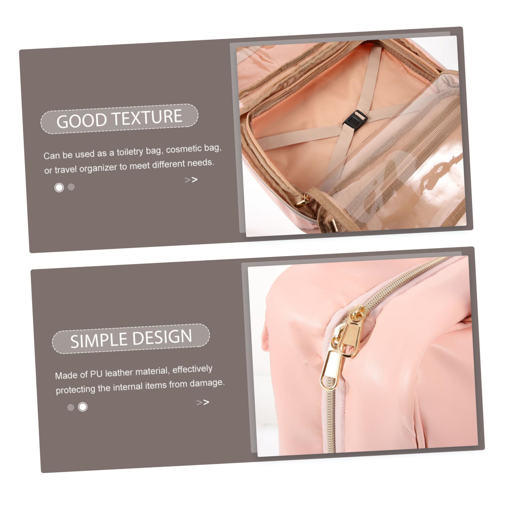 Borsa da Toilette da Viaggio Rosa in Pu Design Appeso | Capacità Ampia Scomparti Multipli e Tasche, Maniglia Integrata, per Uso Outdoor e Viaggio