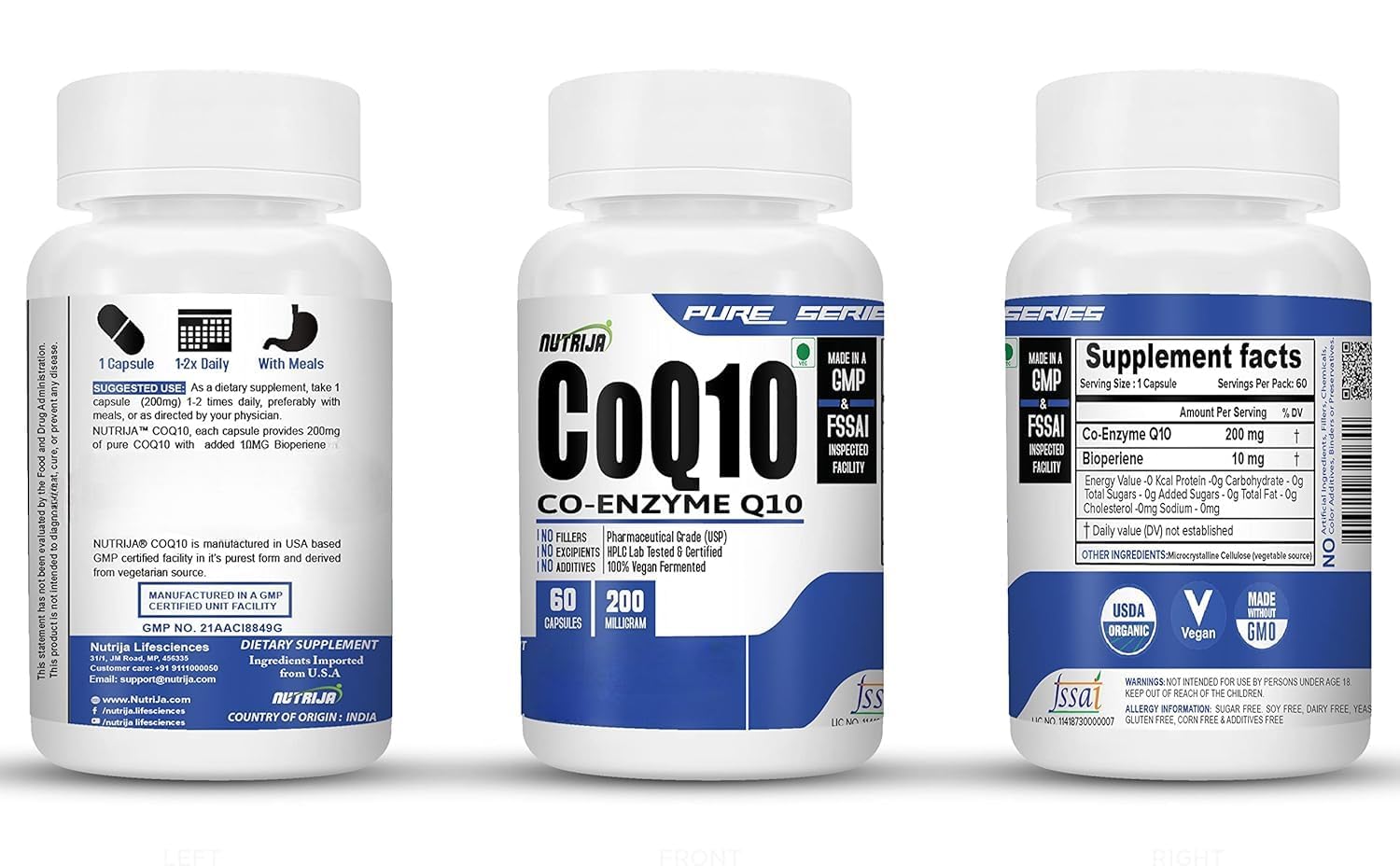 NutriJaCOENZYME Q10 (COQ10) 50MG - (120 Capsules)USDA Organic