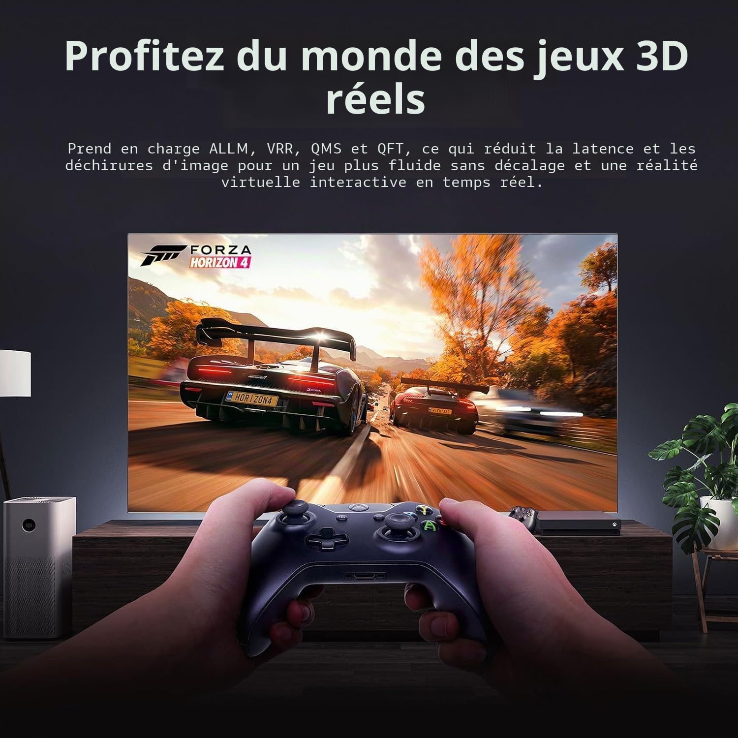 Câble HDMI à fibre optique de 20 m 8K 48 Gbit/s avec gaine en métal ultra haut débit 8K @ 60 Hz 4K @ 120 Hz compatible avec PlayStation 5 PC HDTV (gris clair)