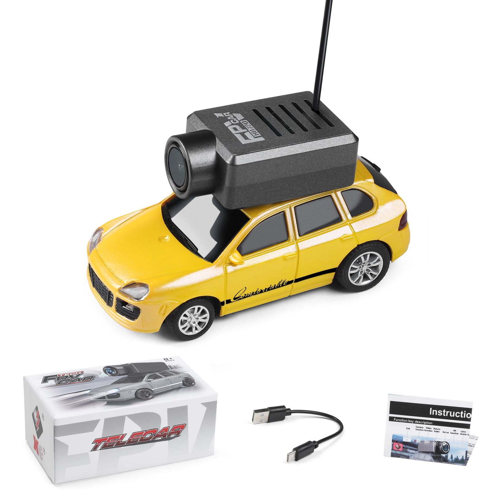 WLtoys Mini samochód RC, skala 1:64, FPV, zdalnie sterowany kamerą HD 720P, sterowanie aplikacją WiFi 2,4 GHz, z żyroskopem, mini zabawki wyścigowe dla nastolatków i dorosłych (żółty)
