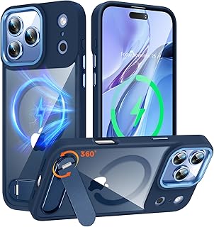 Reukdnv Clear Magnetic iPhone 17 Pro Max Case Fit for MagSafe, 360° Rotatable Kickstand, Mil-Grade Drop Protection, Anti-Yellow Transparent Slim Phone Case Non-Slip Phone Cover for iPhone 17 Pro Max