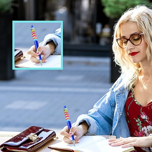 Miniatura 2 de Crtiin 50 bolígrafos de plástico con cuentas a granel, con cuentas de tinta negra, con 50 recambios para hacer bricolaje, regalo, niños,