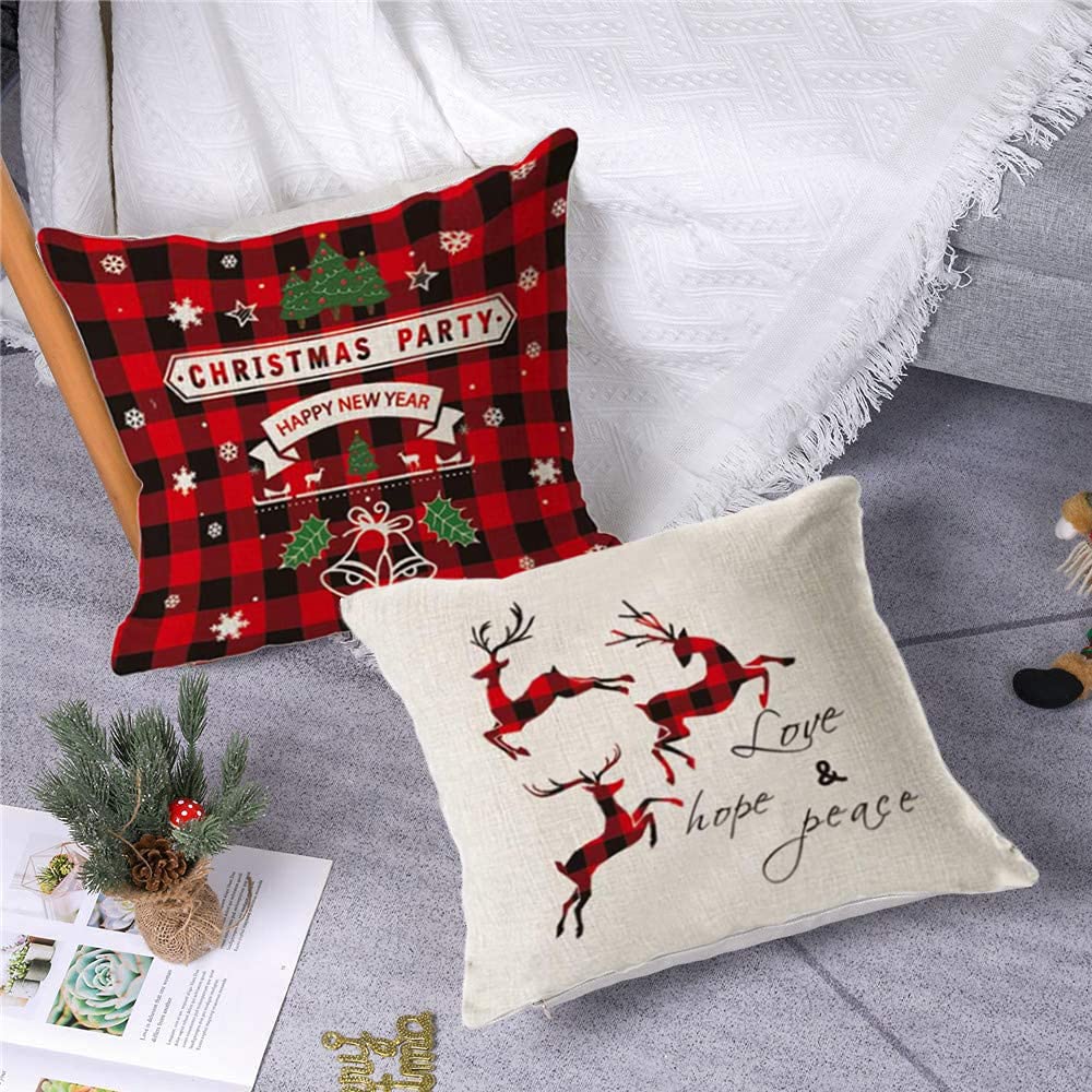 2 Federe Cuscino Natalizie A Raggi Di Sole - 45x45 Cm, In Lino Di Cotone, Con Motivi Classici - 3