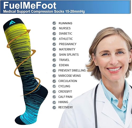 Miniatura 30 de FuelMeFoot - Paquete de 3 calcetines de compresión de color cobre, calcetines de compresión para mejorar la circulación, para mujeres y hombres, 00