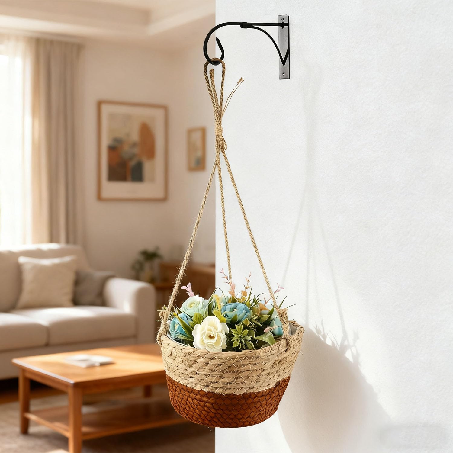 Pot De Fleurs Tissé Panier, Suspendu Panier Tissé, Panier Suspendu de Plantes, Plante Suspendu Paniers de Fleurs, pour Plantes, Intérieure ou Extérieure (Café)