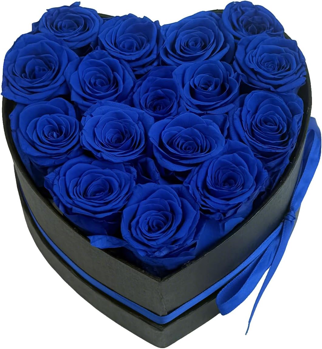 Preserved Roses Heart Shape Box Valentines Day Gifts for Her Mothers Day Forever Flowers (Blue, 16 Roses) - Image 3