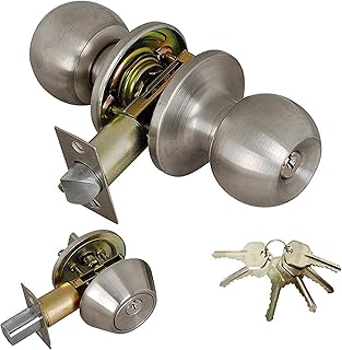 Grip Tight Tools Entry Door Knob and Single Cylinder Deadbolt Lock Combo Set, Keyed Alike, SC1 Keyway, Set of 3 (Satin Stainless Steel)