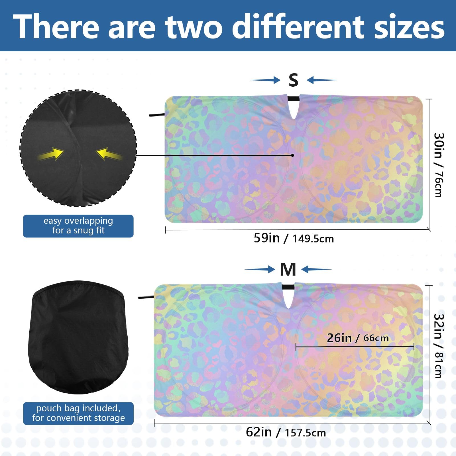 Car Sunshades for Front Windshield Foldable SUV Auto Sun Shield Rainbow Leopard Rose Gold Cheetah for SUV Blocks UV Rays Front Window