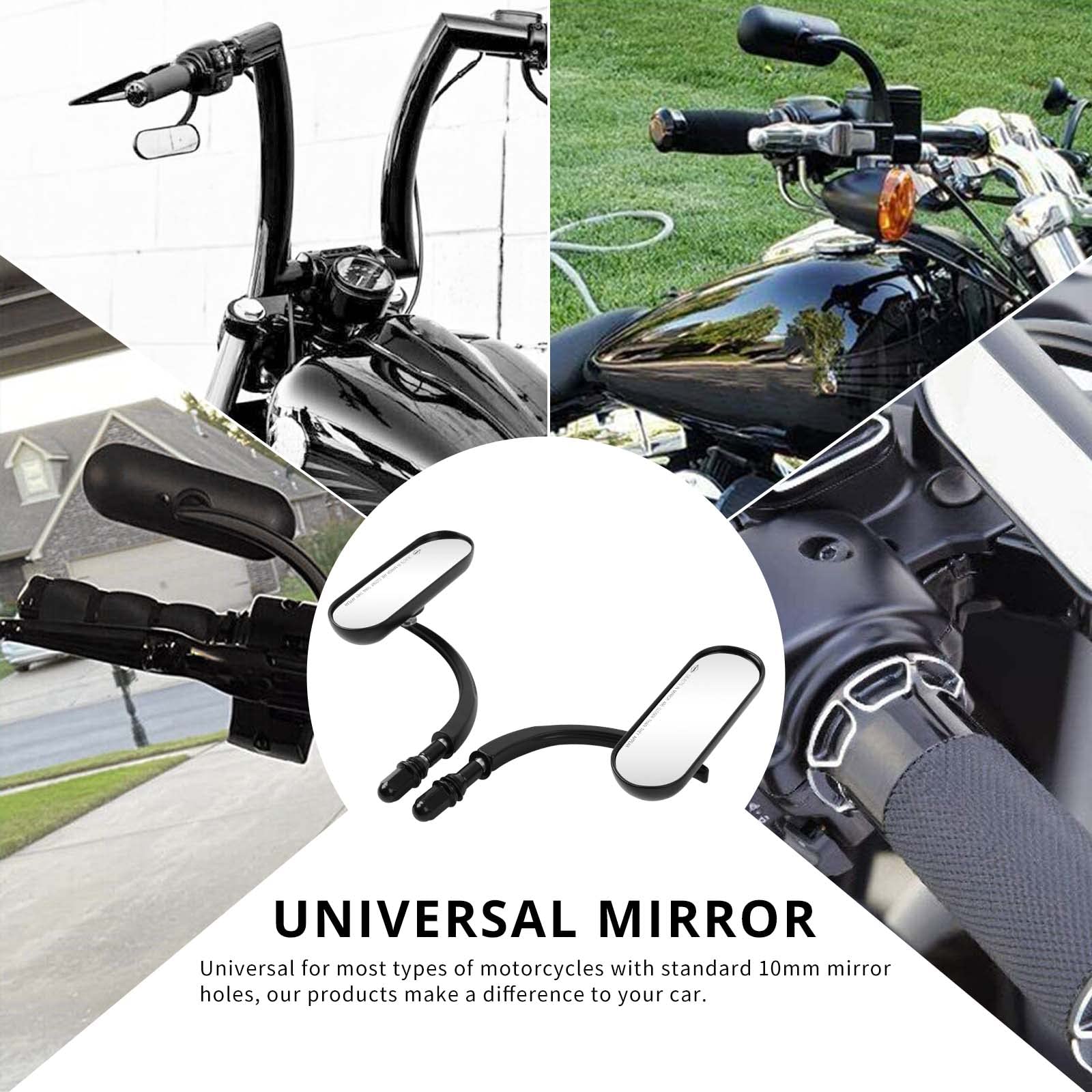 Rétroviseurs Latéraux de Moto Forme Ovale Noirs, M8 M10 Rétroviseurs de Moto Retroviseur Compatibles avec Harley Road King Softail Glide Dyna Chopper Bobber Touring Cruiser Street Bike Yamaha