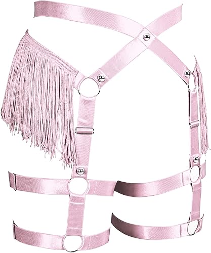 Vista 3 de Moda Señora Cuerpo Arnés Punk Gótico Borla Liguero Cinturones Pierna Correa Jaula Completa Halloween Rave Fotografía Danza