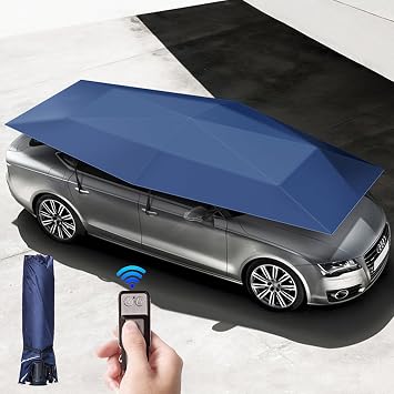 Universal Car Tent Movable Carport, Automatic Car Tent, Anti-theft Design, Car Canopy Umbrella for Outdoor Tent, Fits Most Car Types, Easy to Install Navy Blue,4.2m