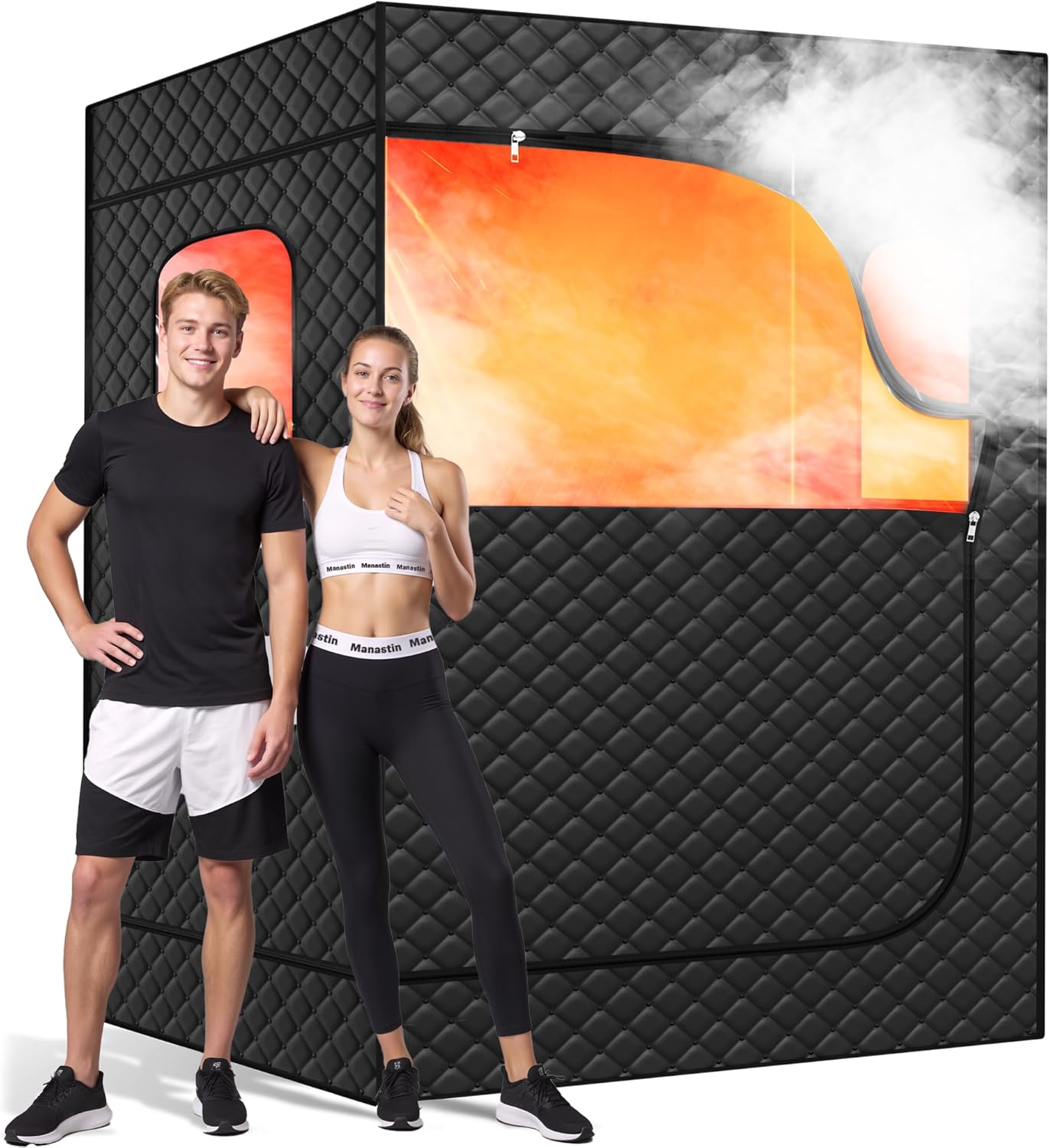 2 Person Portable Steam Sauna for Home, 1 or 2 Person Full Body Home Spa with 2 Foldable Chairs,9 Levels of Sauna Box with Remote Control, (Black, Large)