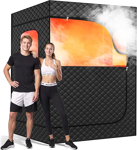 Manastin 2 Person Portable Steam Sauna for Home, 1 or 2 Person Full Body Home Spa with 2 Foldable Chairs,9 Levels of Sauna Box with Remote Control, (Black, Large)