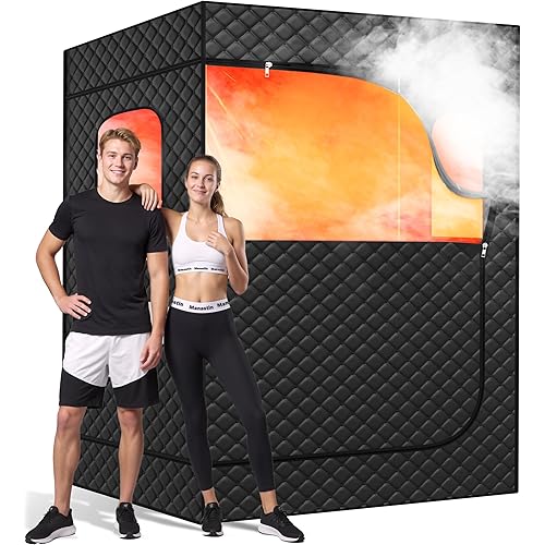 Manastin 2 Person Portable Steam Sauna for Home, 1 or 2 Person Full Body Home Spa with 2 Foldable Chairs,9 Levels of Sauna Tent with Remote Control, (Black, Large)