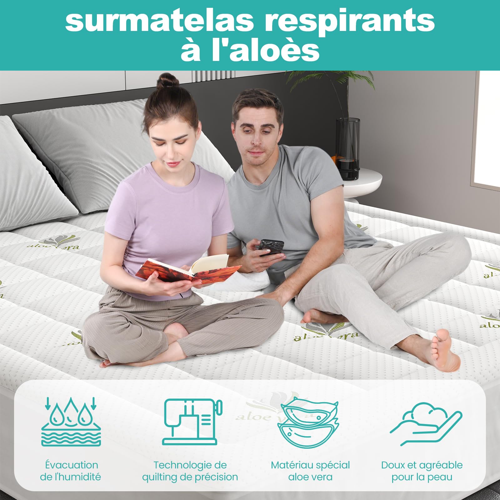 Wowttrelax Surmatelas 140 x 190, Housse de Matelas 140x190 Respirant, Rafraîchissant sur Matelas 2 Personnes 140x190 avec Poches Profondes pour Matelas 15-30 cm avec Élasticité Tout Autour