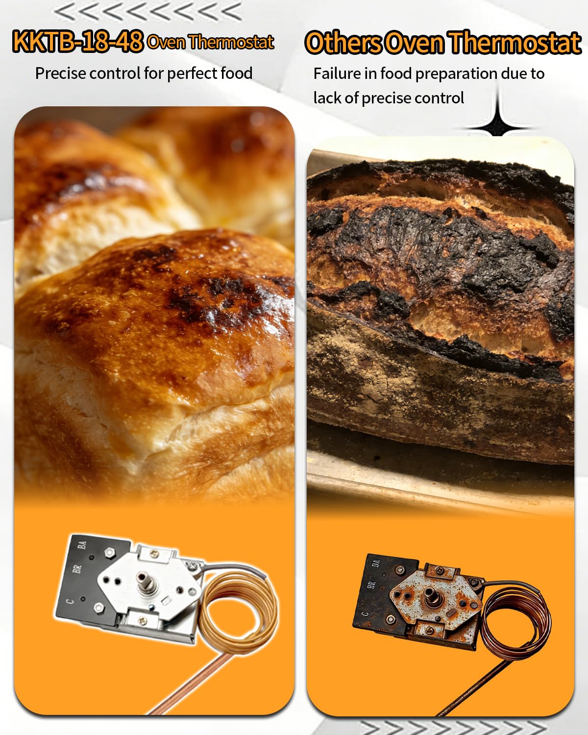 KKTB-18-48 Stove Oven Range Thermostat 5A 120VAC Fit for Robertshaw, Awoco, Thor, Forno and Other 30" 36" 48" Gas Range Stoves, Max Temp 599°F,48″ Capillary Tube Suitable Replace G36X03-030900-1