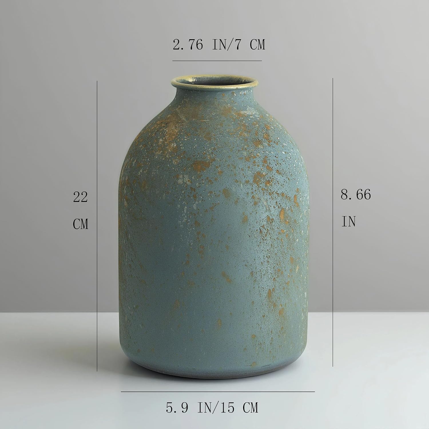 Metal Vase Vintage Matte Design 8.6 Inch Tall Natural Tones Home Decor Garden Seasonal Arrangements Iron Frosted Flower Arranging Vase (Retro Gray)