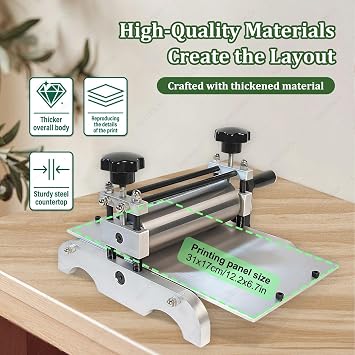 Manual Etching Press for Paper Printmaking Machine, Desktop Flatbed Printing Press for Copperplate Intaglio Relief Techniques