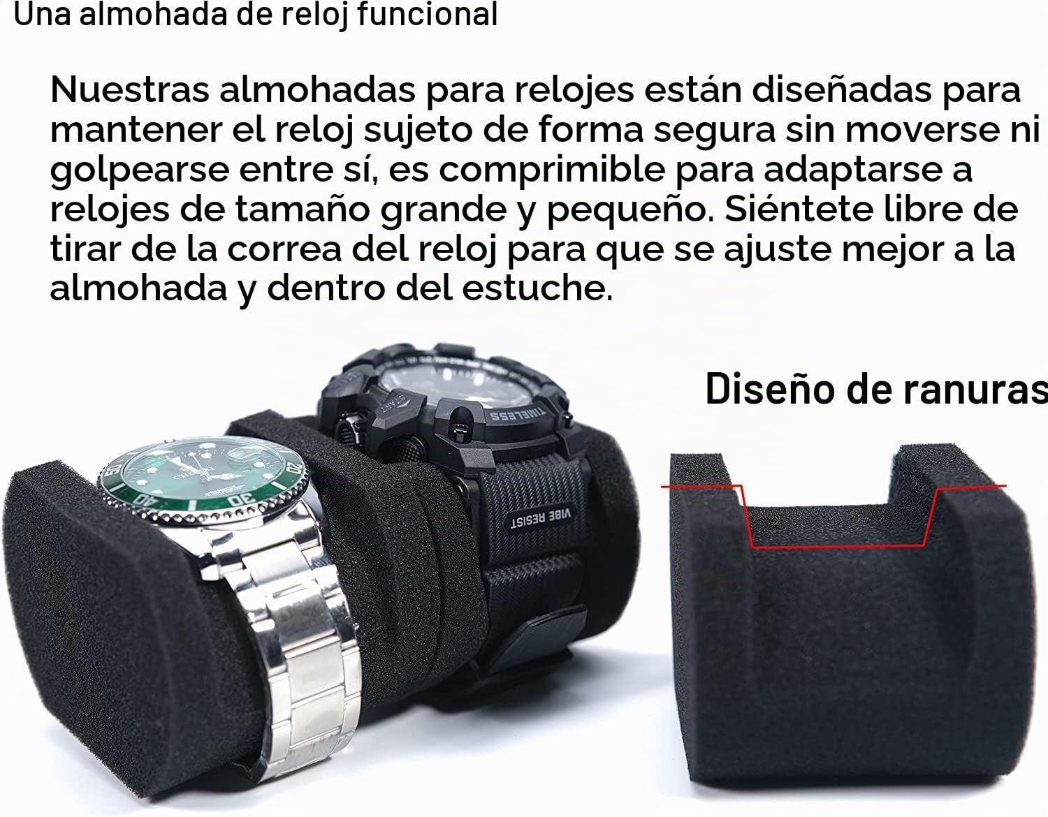 Estuche rígido de viaje para reloj de 3 ranuras, organizador con almohada antimovimiento, negro