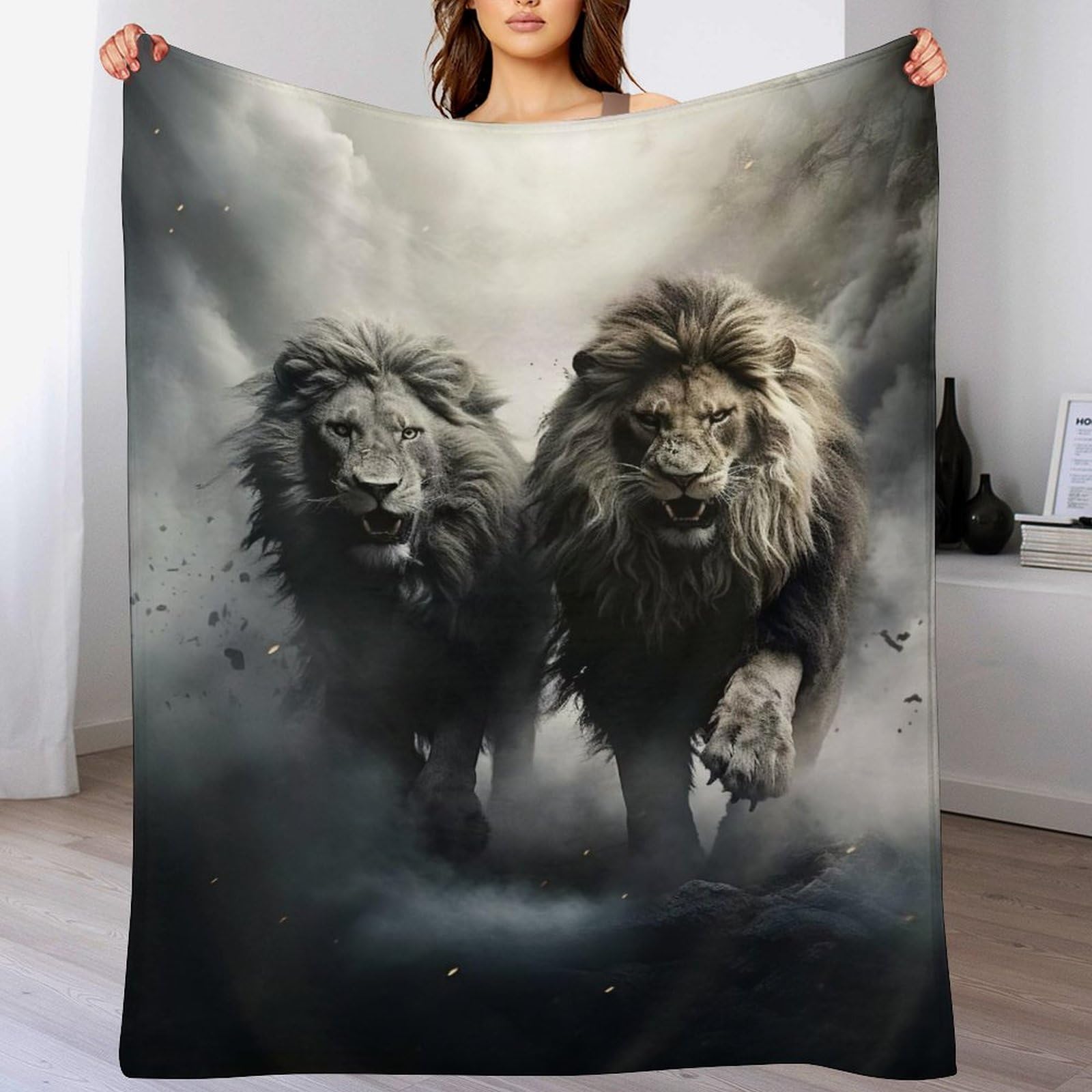Couverture polaire lion 100x130 cm en plaid flannel pour lit et canapé