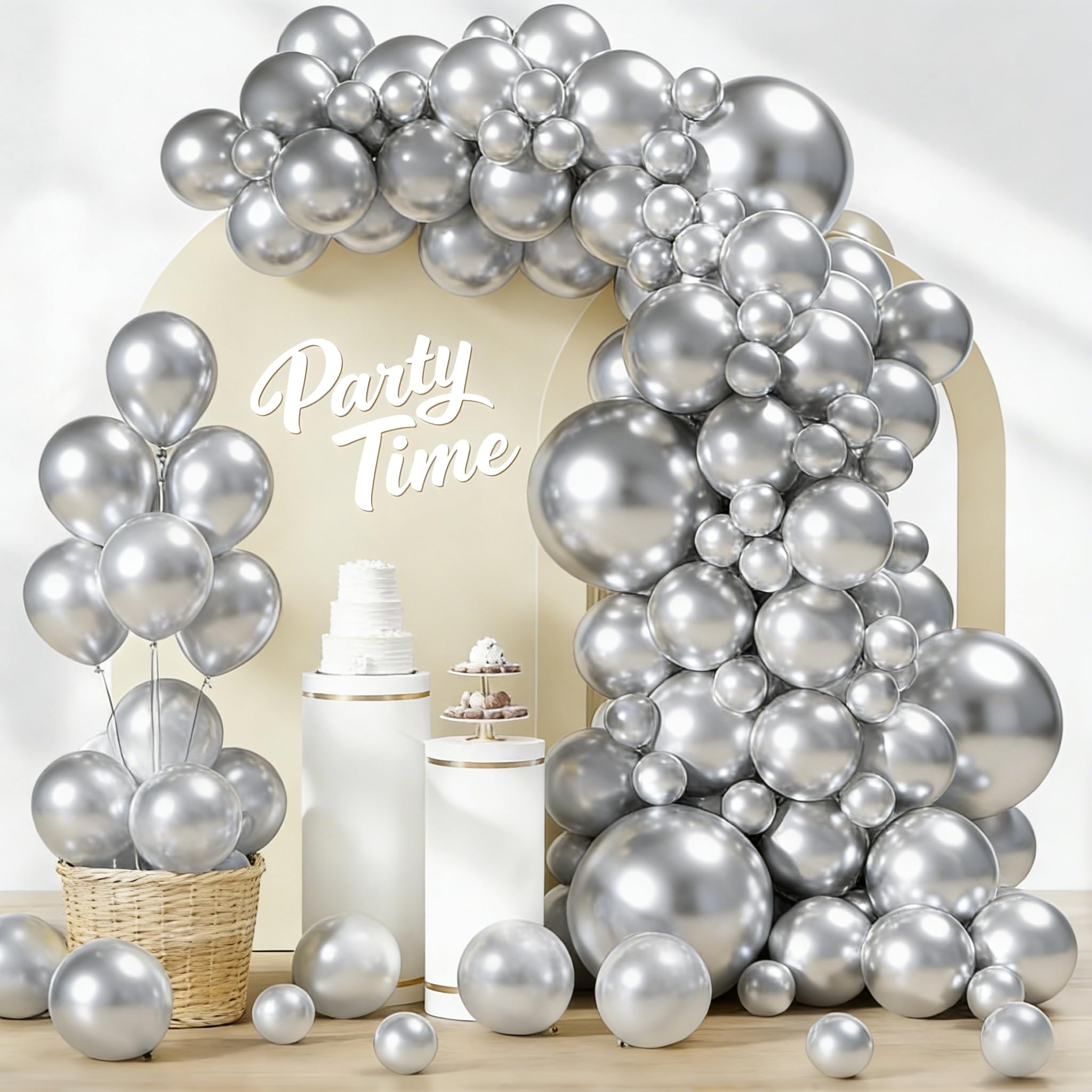 Silver Balloons, 102pcs Silver Balloon Arch Kit, Birthday Balloons, 18 12 10 5 Inch Different Sizes, Party Decorations, Anniversary, Balloon Garland, Baby Shower Wedding Valentine's Day Decorations