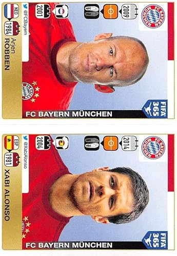 2015-16 Panini FIFA 365 Stickers Soccer #485-486 Arjen RobbenXabi Alonso Trading Card Sized Album Sticker