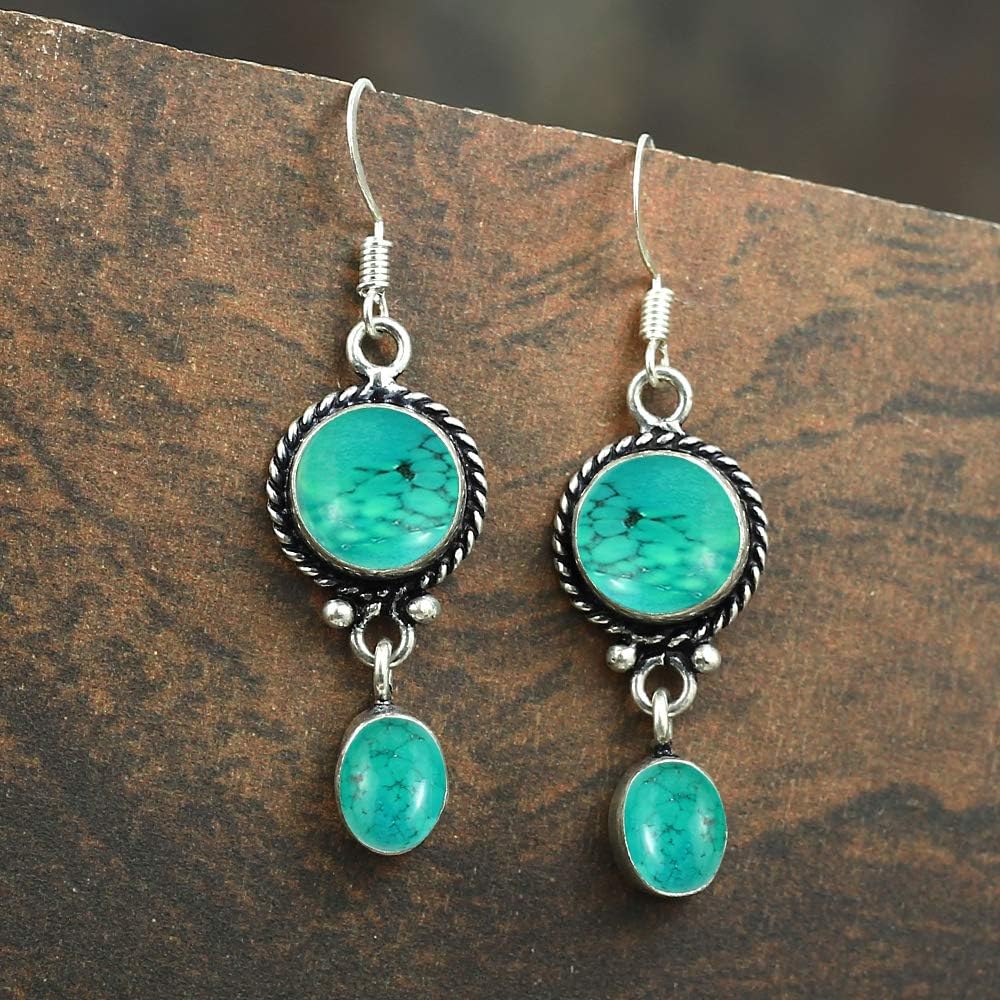 Natural Lapis Turquoise Moonstone Earrings Two Stone 925 Silver Overlay handmade Dangle Earrings for Women - Image 2