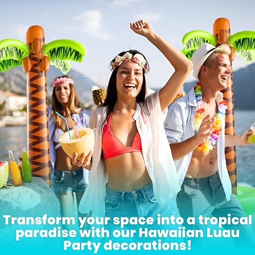 Miniatura 3 de Palmera inflable paquete de 2 palmeras grandes de 55 pies para cumpleaños tropicales con temática hawaiana playa patio decoración de fiesta en la