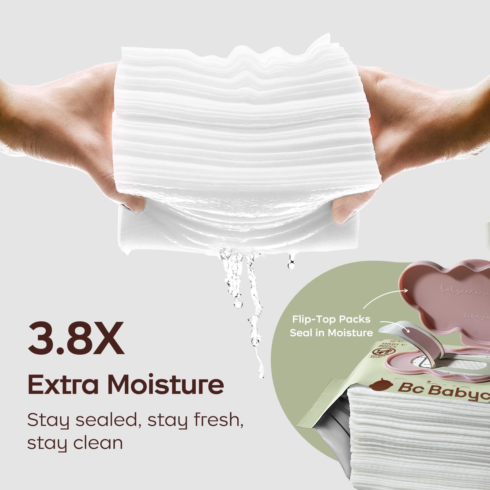 Bc Babycare Cloud Moist Toallitas húmedas para bebé, gruesas y XL, 99% de agua, ultra hidratantes, sin perfume, hipoalergénicas para pieles sensibles, biodegradables, 6 tapas abatibles, 480 unidades