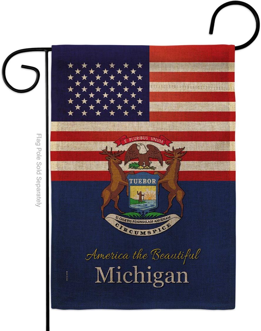 US Michigan Burlap Burlap Garden Flag Americana States USA American Territories Republic Small Decorative Gift Yard House Banner Double-Sided Made In 13 X 18.5