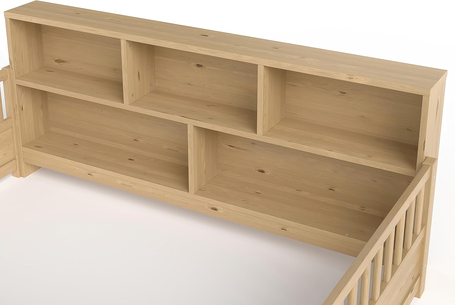 KEIKI Montessori Floor Bed Full Size, Pine Wood Platform Bed Frame with Fence & Guardrails, Kids Floor Bed with Side Storage Racks for Children, Natural