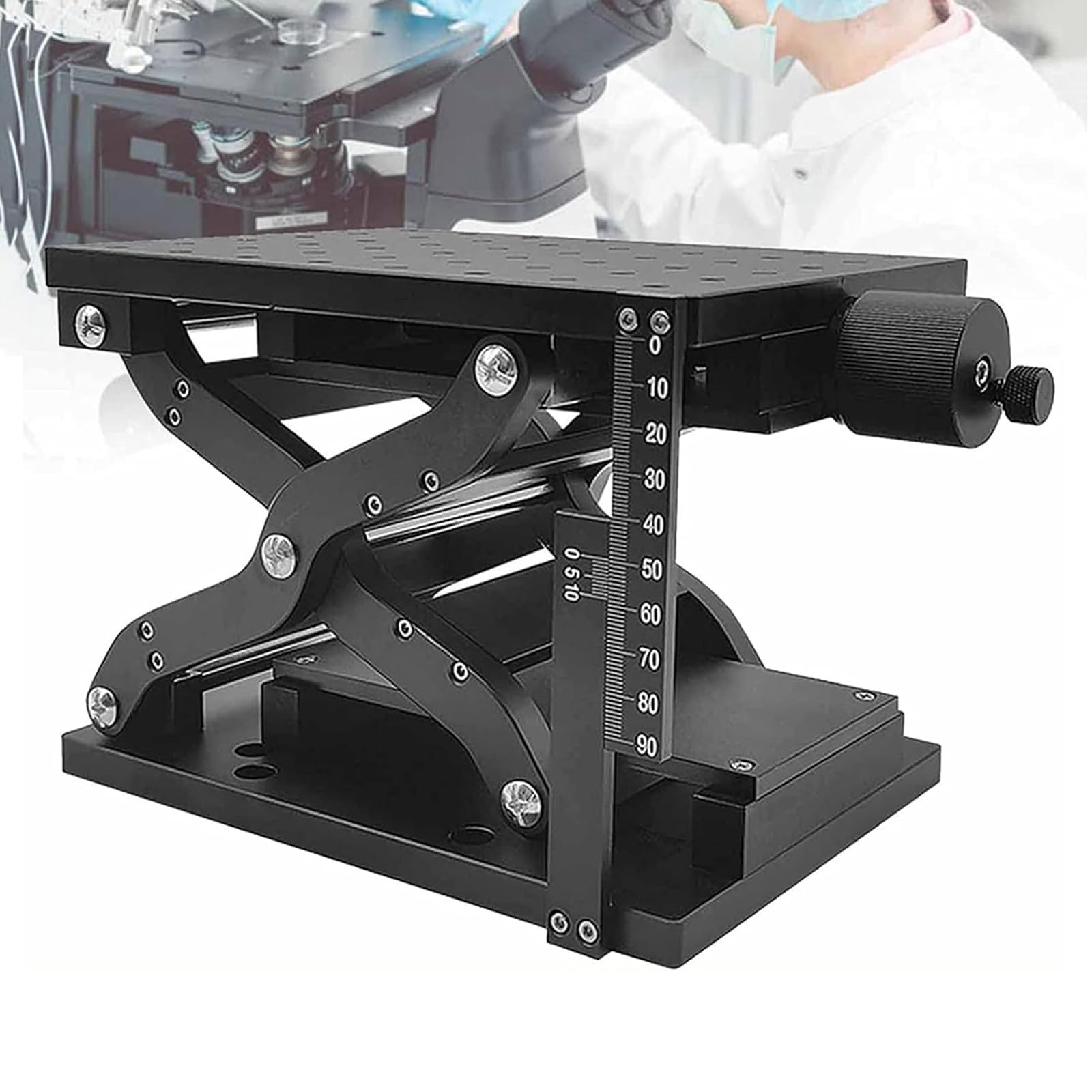 Plataforma de elevación de laboratorio, soporte de gato de laboratorio para capacidad de carga de 30 kg, 120 mm de altura, escala precisa, cuerpo de aluminio duradero para experimentos y observación