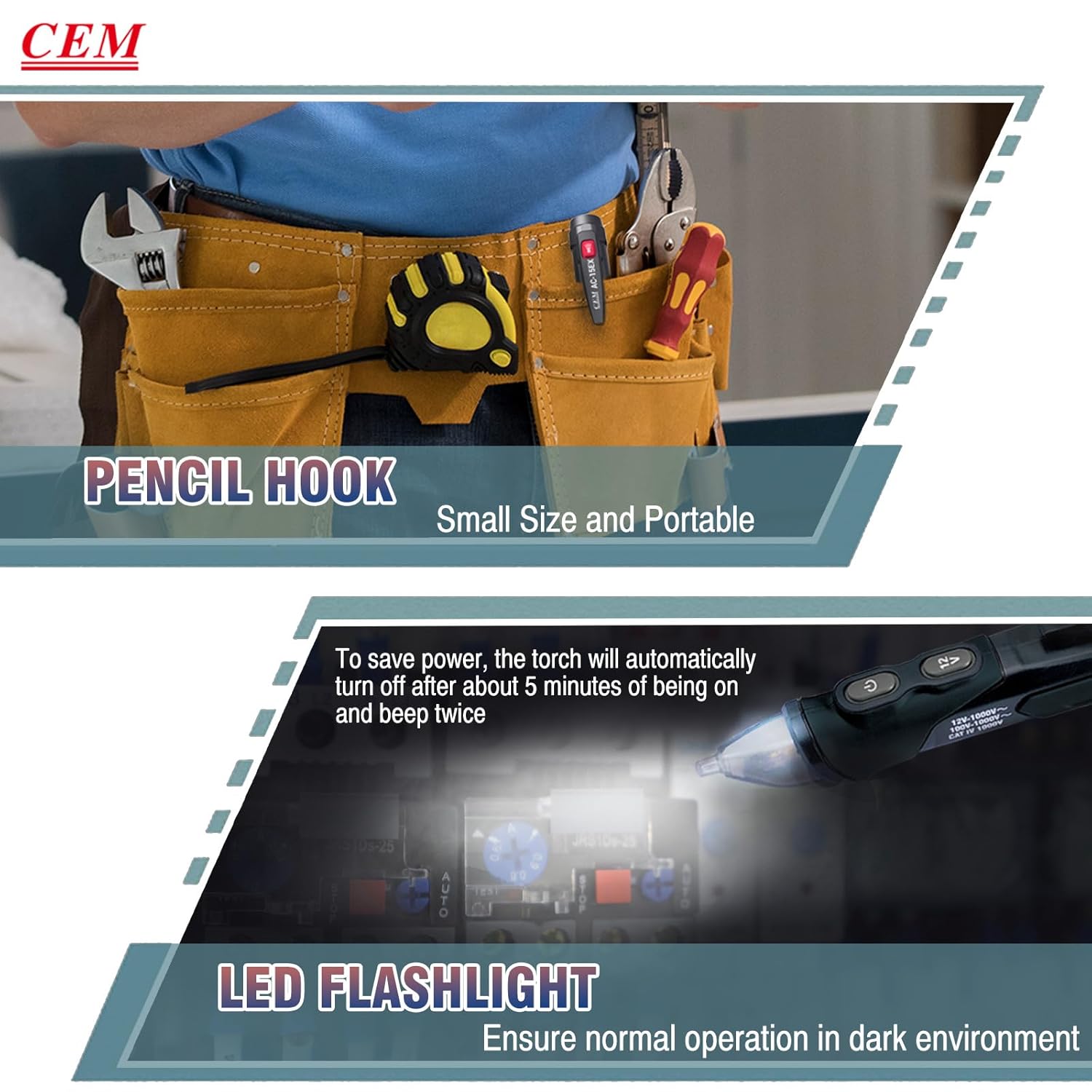 CEM AC-15EX Voltage Tester,Non-Contact Volt Tester, with Dual Range AC 12V-1000V/100V-1000V, Live/Null Wire Tester, Buzzer Alarm, Wire Breakpoint Finder, Flashlight, Ex ib IIB T4 (ATEX)