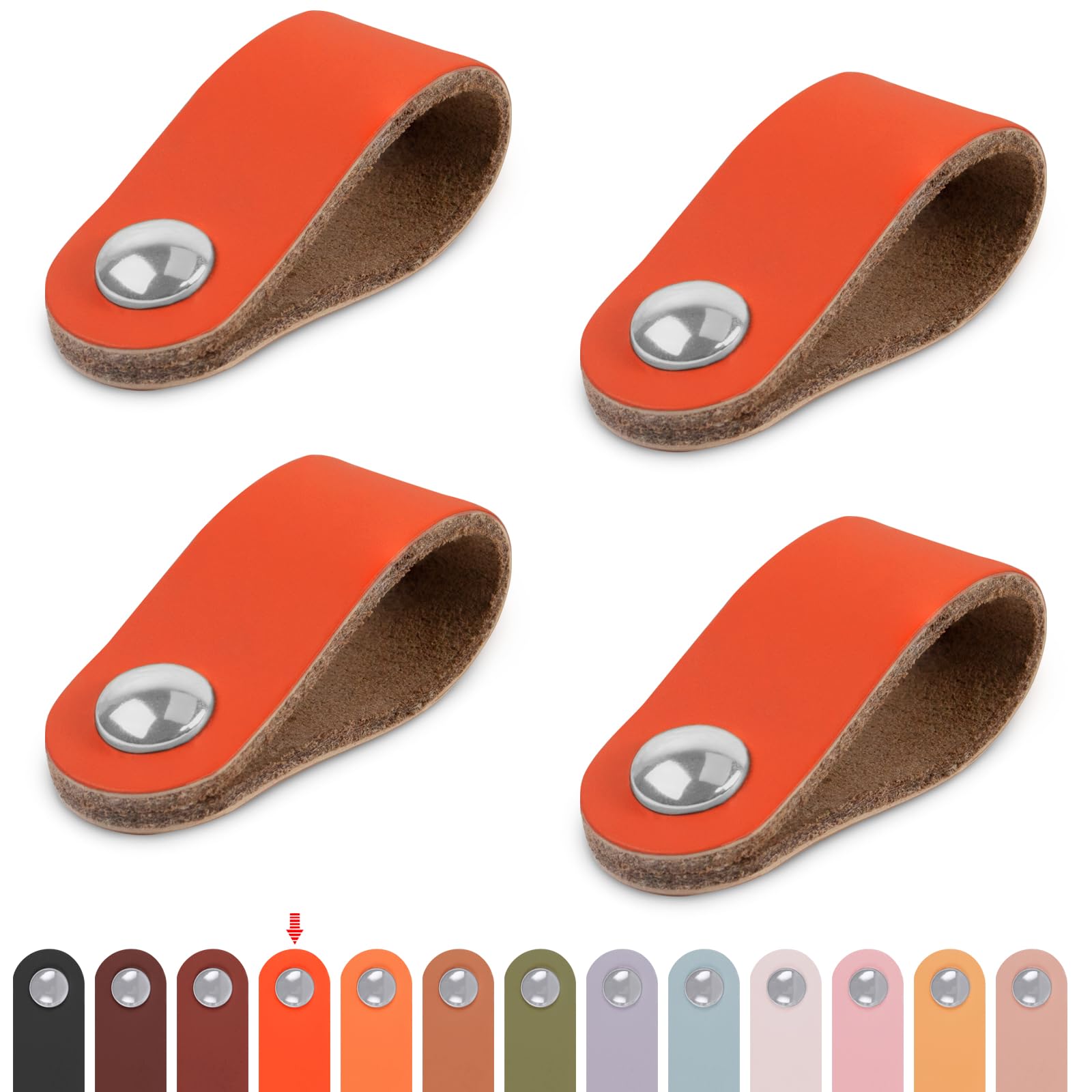 LEREATI Leather Drawer Pulls 4pcs Single Hole Cupboard Handles Faux Leather Drawer Handles Door Knobs with Screws for Kitchen Bathroom Cabinets Dresser (Orange, Single Hole) โ image 1