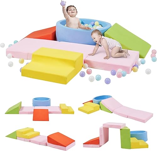 Miniatura 11 de Bloques de escalada de espuma con pozo de bolas y escaleras para niños pequeños de 1 a 3 años, juego suave para gatear en interiores, juego de