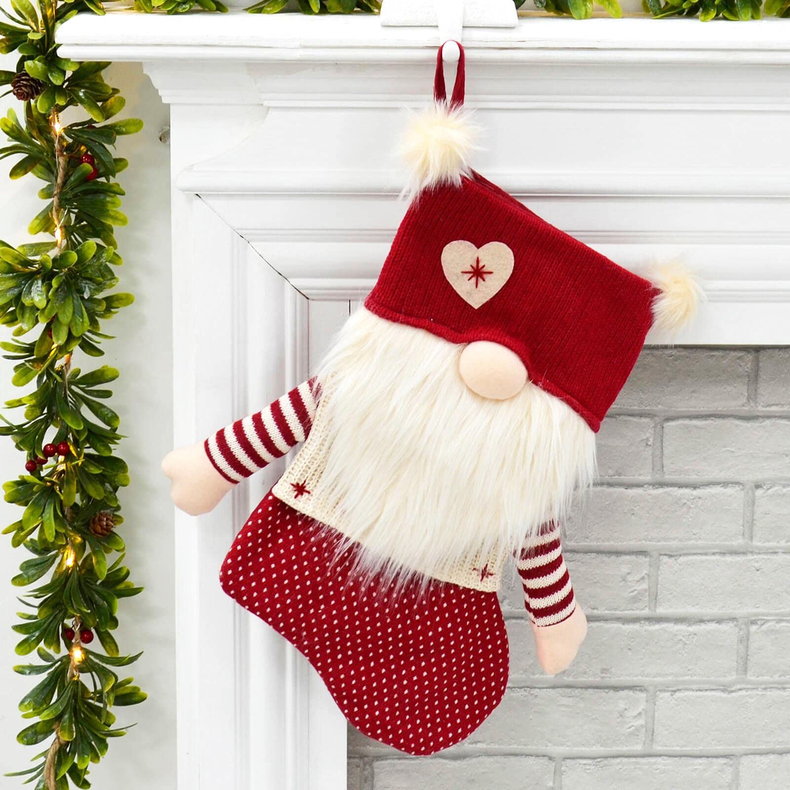 Mr Crimbo Gonk Christmas Stocking Gnome 3D Arms Nose Pom Poms Knit Fleece 54cm - Red