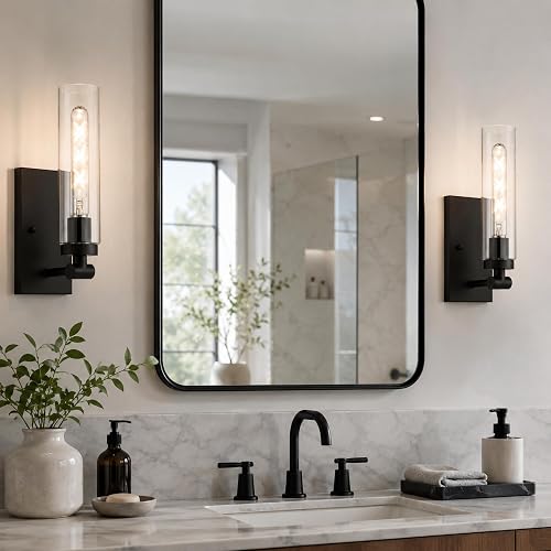 Emak Modern Black Wall Sconces Set of Two, Farmhouse Bathroom